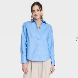 NWT Women's Long Sleeve Oxford Button-Down Shirt - A New Day Size S